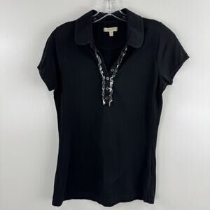 Burberry Authentic Women’s Polo Black Ruffled Placket Size Large